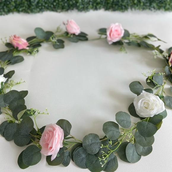 6.5 Foot Custom Eucalyptus Seeded Rose Flower Garlands Various Colors Available - Picture 5 of 8